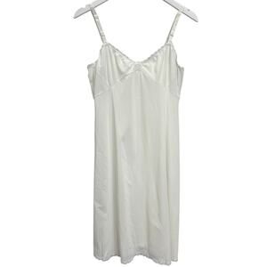 Vintage Shadowline White Full Slip Size 38 M Lace Detail Nylon Stretch Dress